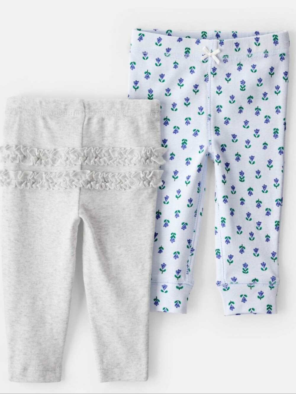 Carter's Gray Ruffle Leggings & White Floral Print Pants